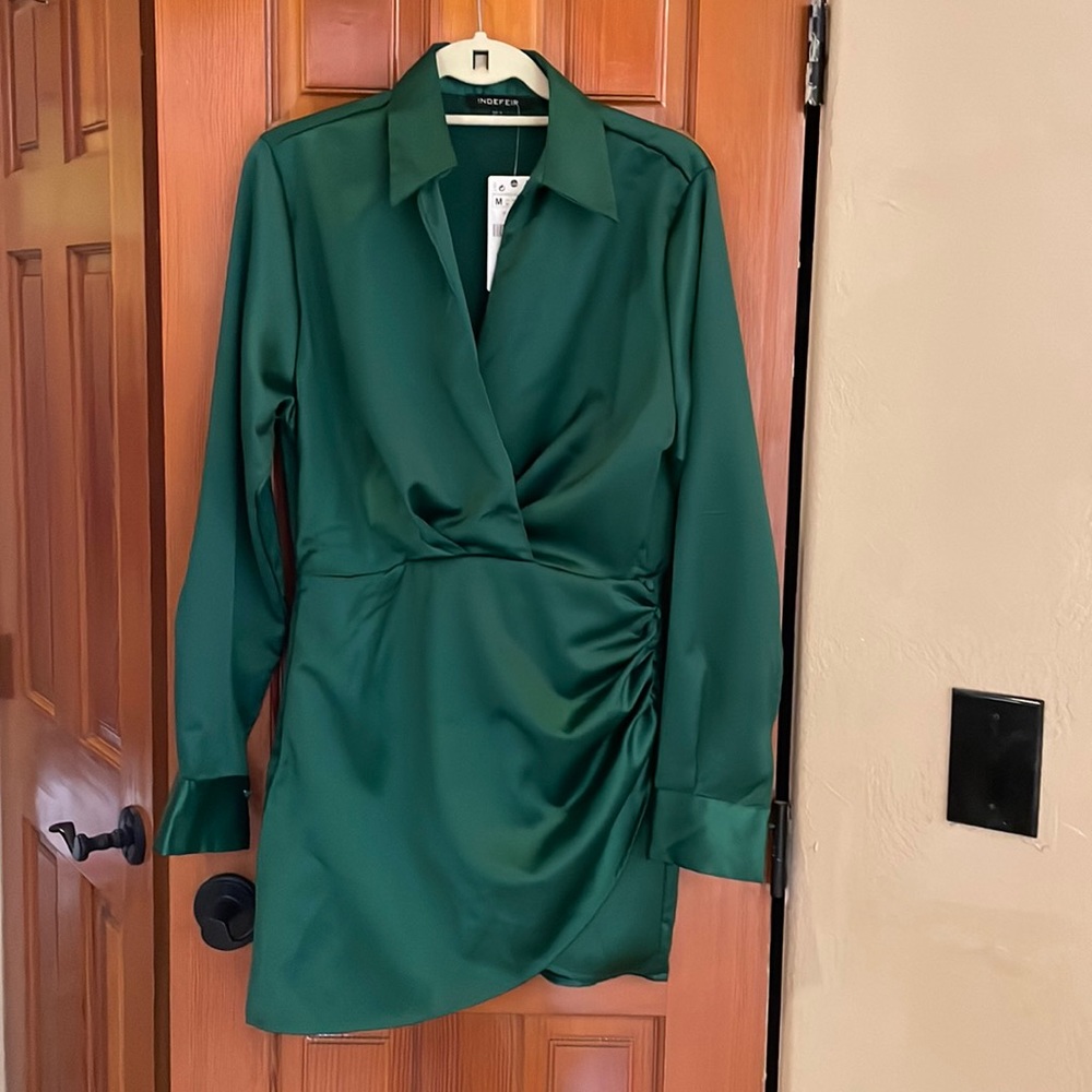Green Satin mini dress NWT